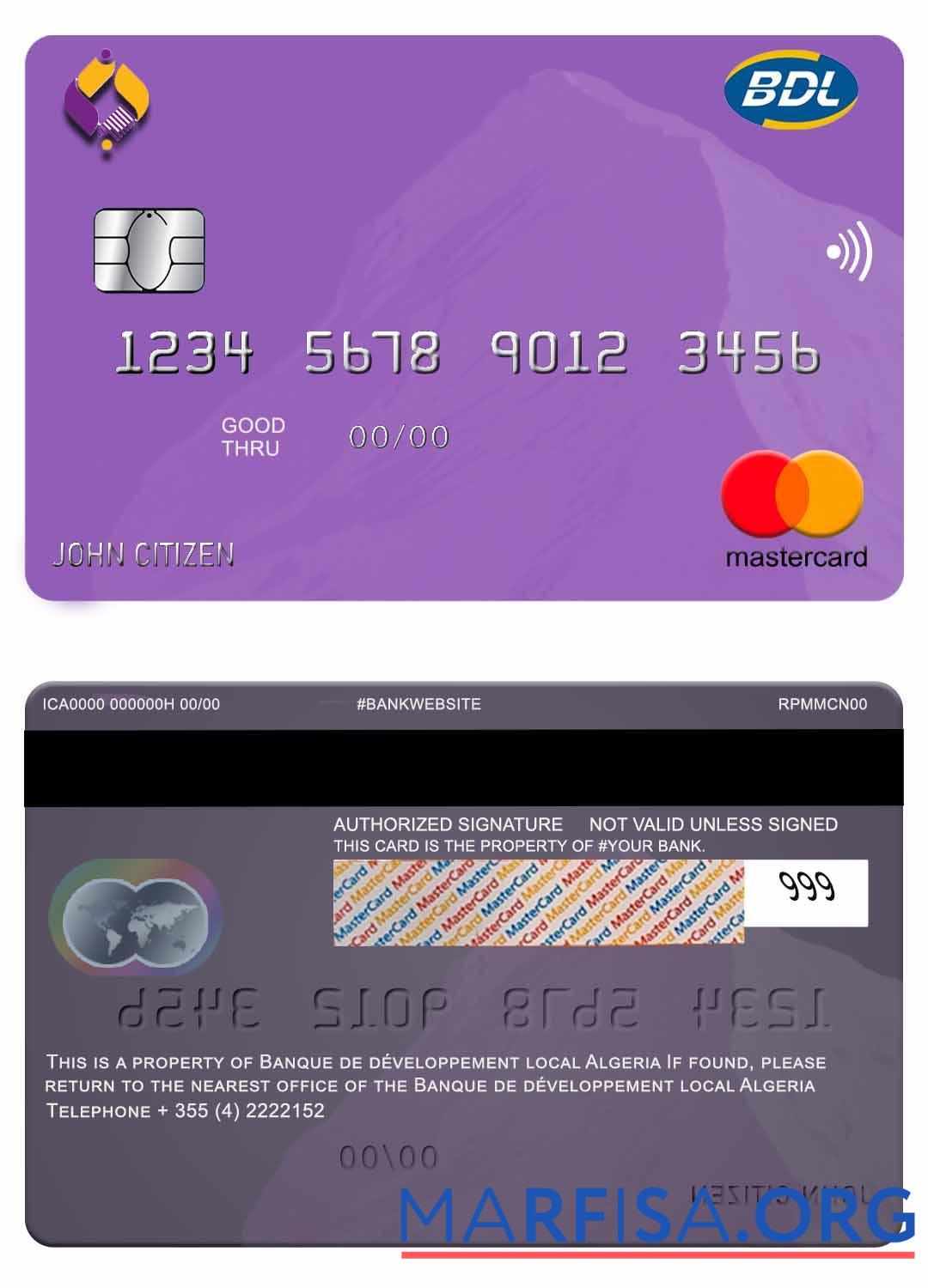 Blank Algeria Banque de developpement mastercard template